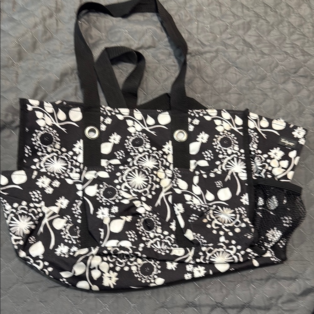 Floral Black and White Tote Bag